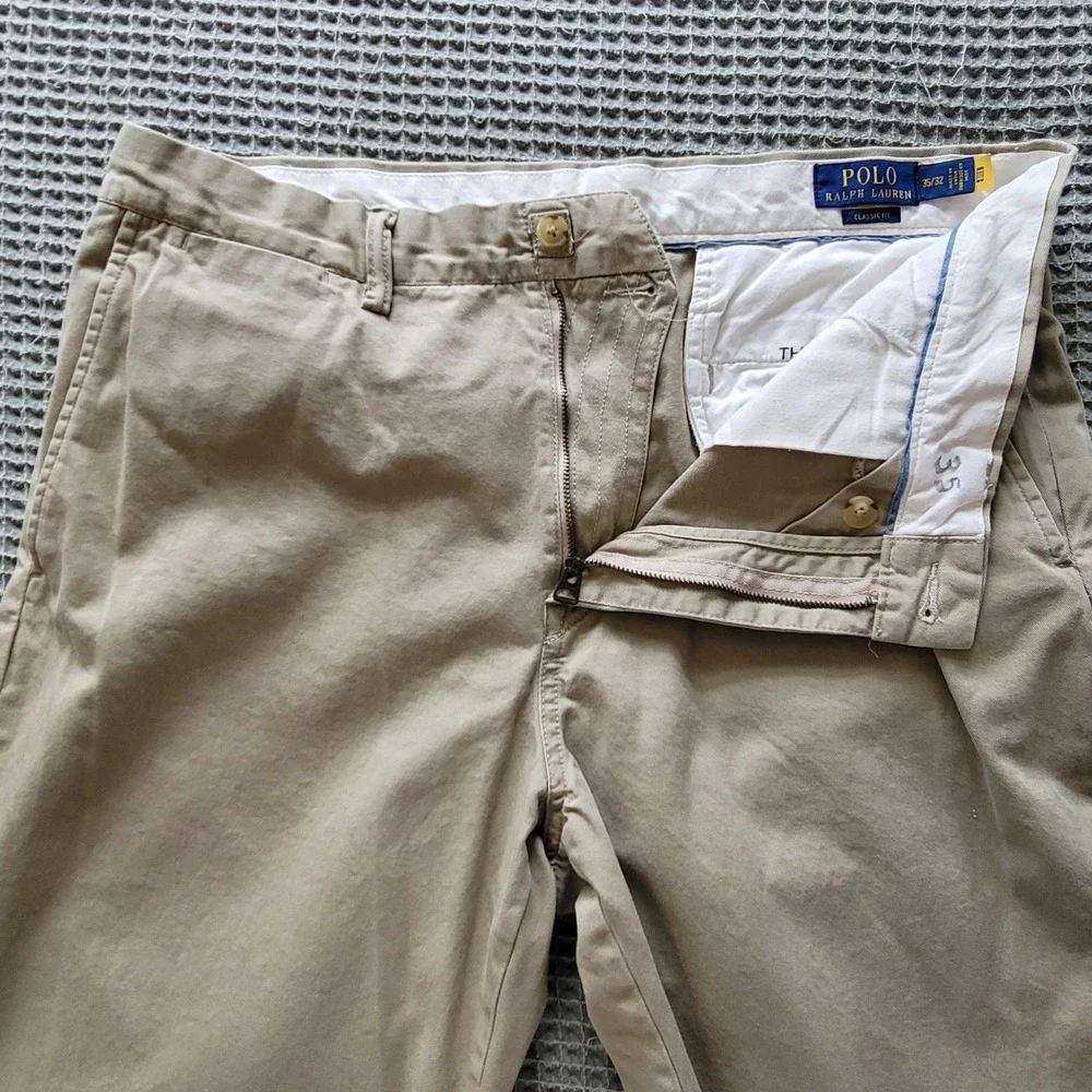Polo Ralph Lauren Chino Pants Mens 35x32 Khaki‎ Tan Classic Fit Cotton Trousers